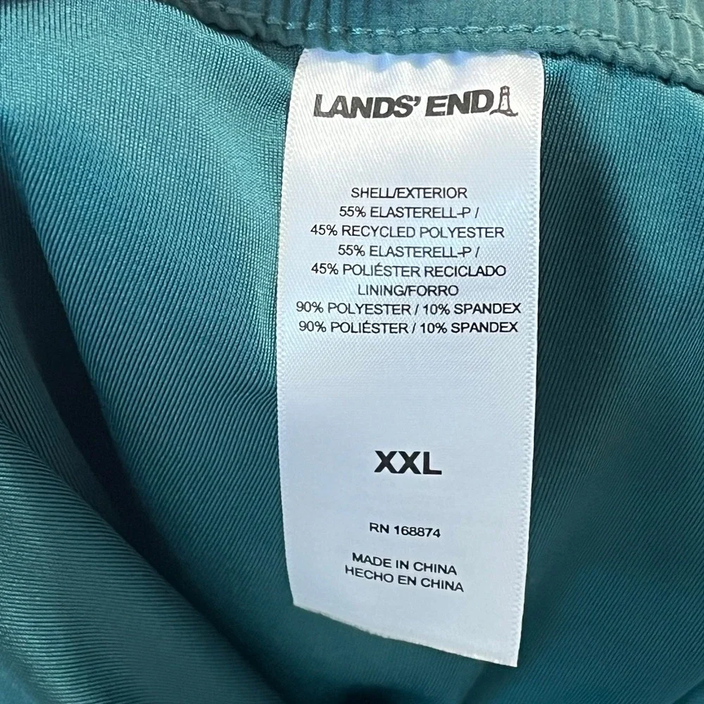 Lands End Swim Trunks Mens XXL Green Elastic Waist Quick Dry Beach Pool